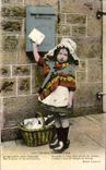 VINTAGE POSTCARD Our Normandy Child Letter box Folklore