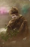 VINTAGE POSTCARD Happy New Year Woman Fur