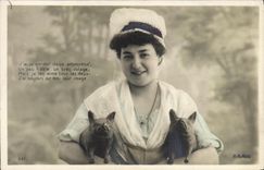 VINTAGE POSTCARD Woman Pigs