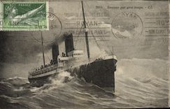 El vapor de la POSTAL de la VENDIMIA por el tiempo pesado de Bateau estampa el salon de Flamme Royan de los Juegos Olimpicos del resorte y D sea