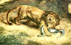 MODERN CARD Eugene Delacroix Lion and Caiman Museum of Louvre