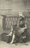 VINTAGE POSTCARD Normandy C P has Standard and Costumes Fishes the racomodage nets