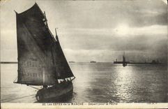 VINTAGE POSTCARD Dimensions of the English Channel Departure for Fishing Boat