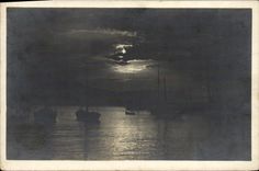 VINTAGE POSTCARD Landscape Boat