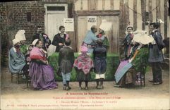 CPA A travers la Normandie Types et costumes anciens Une noce en pays d Auge Devant Msieur l maire mariage Folklore 