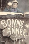 CPA Bonne Annee Enfant Boules de neige