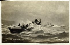 VINTAGE POSTCARD Rescuers Boat