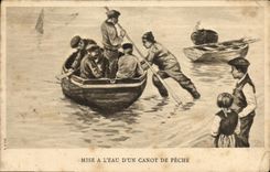 CPA Mise a L Eau d Un Canot de Peche
