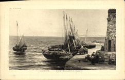 VINTAGE POSTCARD Marine Kustenlandschaft Boats of sin