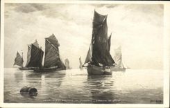 VINTAGE POSTCARD Small fishing boats Marootte de Quivieres