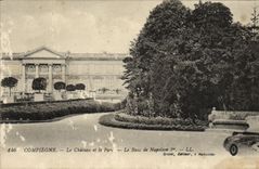 POSTAL Compiegne de la VENDIMIA el castillo y el parque el banco de Napoleon 1r