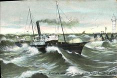 VINTAGE POSTCARD Arrived At the Port By Heavy weather