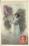VINTAGE POSTCARD Happy New Year Woman lily of the valley