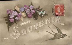 CPA Souvenir Fleurs Hirondelle