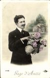 CPA Gage d Amitie Homme Fleurs 