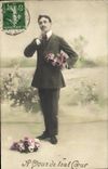 VINTAGE POSTCARD Man Flowers