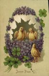 CPA Joyeuses Paques Poussins Fleurs Trefles
