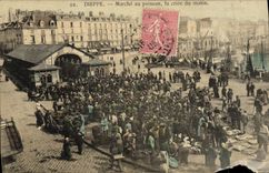 La POSTAL Dieppe de la VENDIMIA va al Poisson Criee de la TAPA de la manana