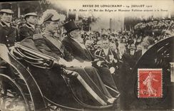 VINTAGE POSTCARD Paris Re examined De Longchamp July 14th  1910 Albert 1st King of Belegs Fallieres