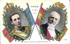 CPA Fetes Franco Espagnoles Alpfonso XIII Loubet