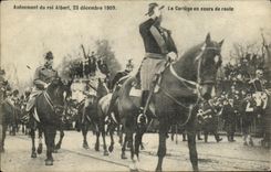 VINTAGE POSTCARD Advent of the King Albert December 23rd  1909 the procession in the course of road