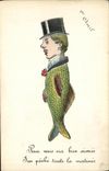 CPA Fantaisie 1er Avril Homme Poisson 