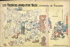 CPA Les premiers jours d un bleu Militaria Distribution d un trousseau 