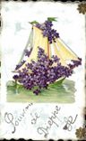 CPA Fantaisie Fleurs Bateau