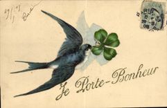 VINTAGE POSTCARD Fantasy Clover Swallow