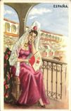 MODERN CARD Fantasy Spain Woman Folklore Espana Bull