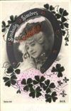 VINTAGE POSTCARD Fantaisie Woman Horseshoe Trefles