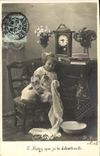 CPA Fantaisie Enfant Chat Bebe et Minet