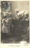 CPA Fantaisie Enfant Chat Bebe et Minet