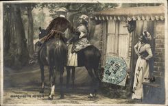 CPA Fantaisie Femme Marquisette au bois Cheval 
