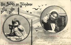 VINTAGE POSTCARD Fantasy Woman Our babies on the telephone