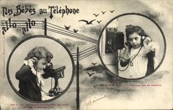 VINTAGE POSTCARD Fantasy Children Our babies on the telephone