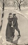 CPA Fantaisie Femme Couple Patins a glace