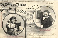 CPA Fantaisie Enfants Nos bebes au telephone 