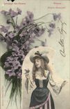 CPA Fantaisie Femme Langage des fleurs Violette 