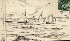 VINTAGE POSTCARD Fantasy Boats dessinee with the hand