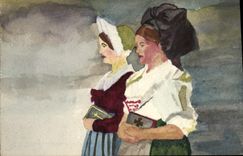 CPA Fantaisie Femmes Alsace faites a la main Folklore 