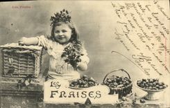 VINTAGE POSTCARD Fantasy Child strawberries fruits
