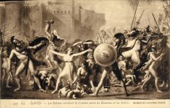 VINTAGE POSTCARD David Sabines stopping the combat enters the Romans and Sabins Musee of Louvre Paris