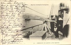VINTAGE POSTCARD Exercice of gun has shooting fast Bateau