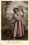 CPA Fantaisie Femme Velo cycle St Nazaire