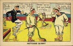 VINTAGE POSTCARD Militaria Humor Cleaning of the bridge Sailors