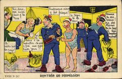 VINTAGE POSTCARD Militaria Humor Illustrator Returned of permission