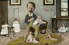 VINTAGE POSTCARD Man and babies