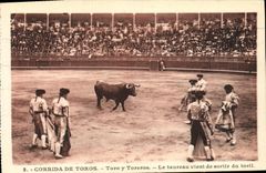 VINTAGE POSTCARD Sport Spain Corrida Toro Taureau the bull has just left the toril