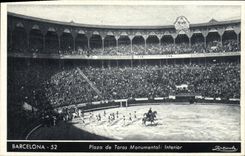 CPA Sport Espagne Corrida Toro Taureau Barcdelona Plaza de Toros Monumental Interior